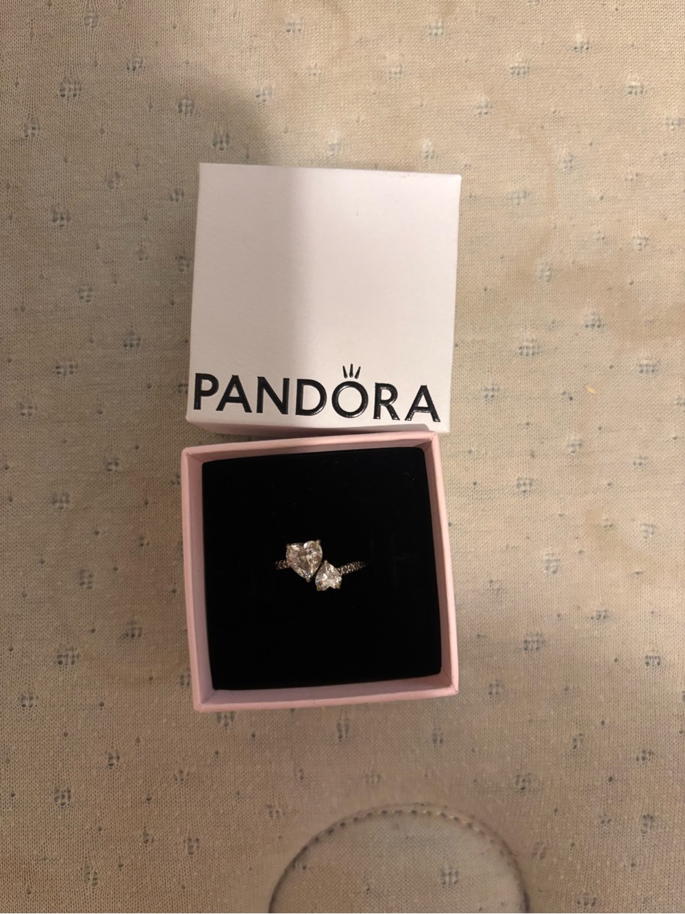 Pandora Silver Double Heart CZ Ring